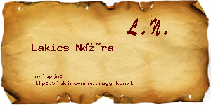 Lakics Nóra névjegykártya